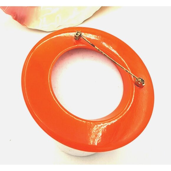 Vintage Orange Bakelite Retro Oval Circle Brooch Pin Fall MCM Chunky Beautiful! - Picture 3 of 6